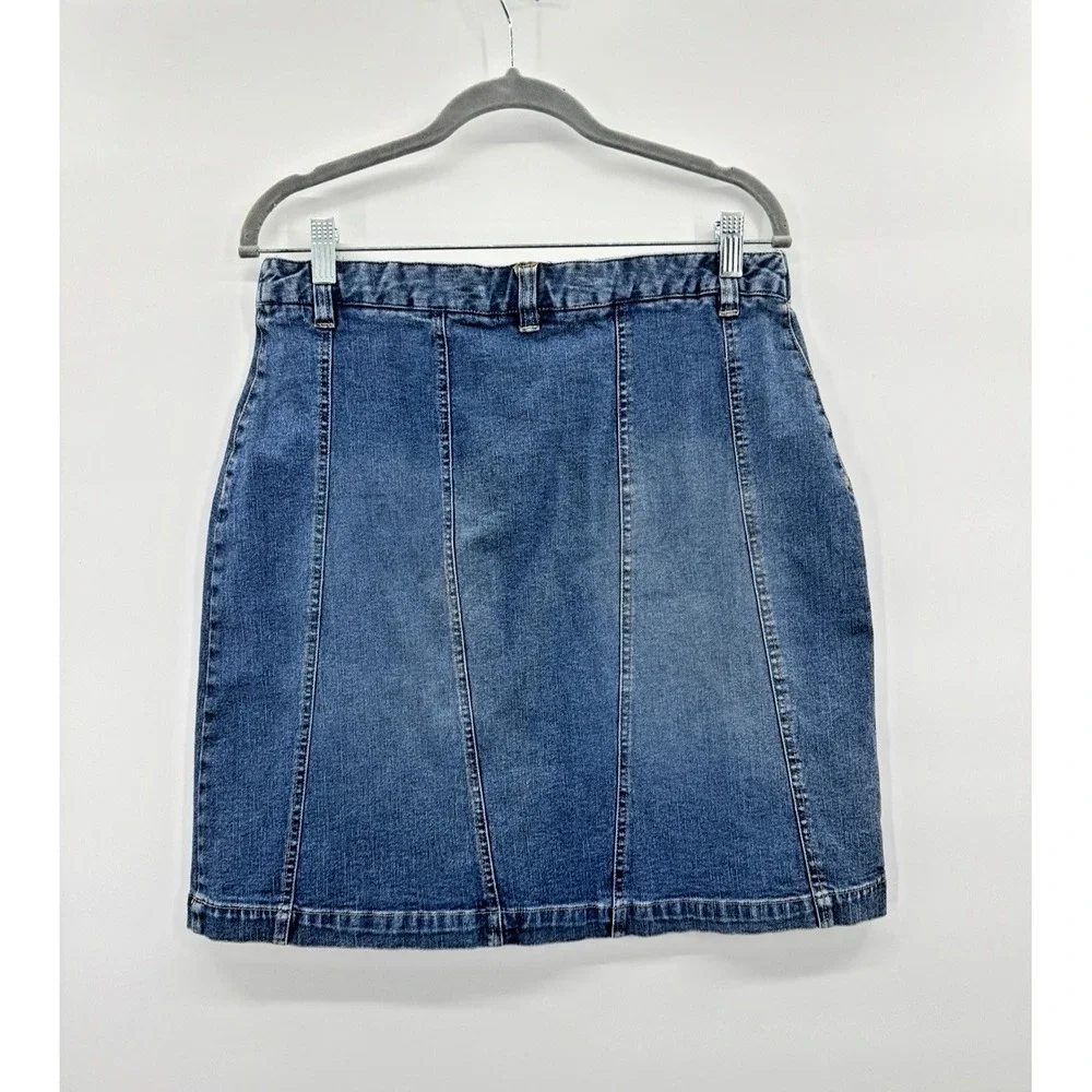 VTG Y2K Route 66 Denim Jean Skirt 12 Panel Block Stitch Retro Preppy 90s Grunge - Picture 2 of 11
